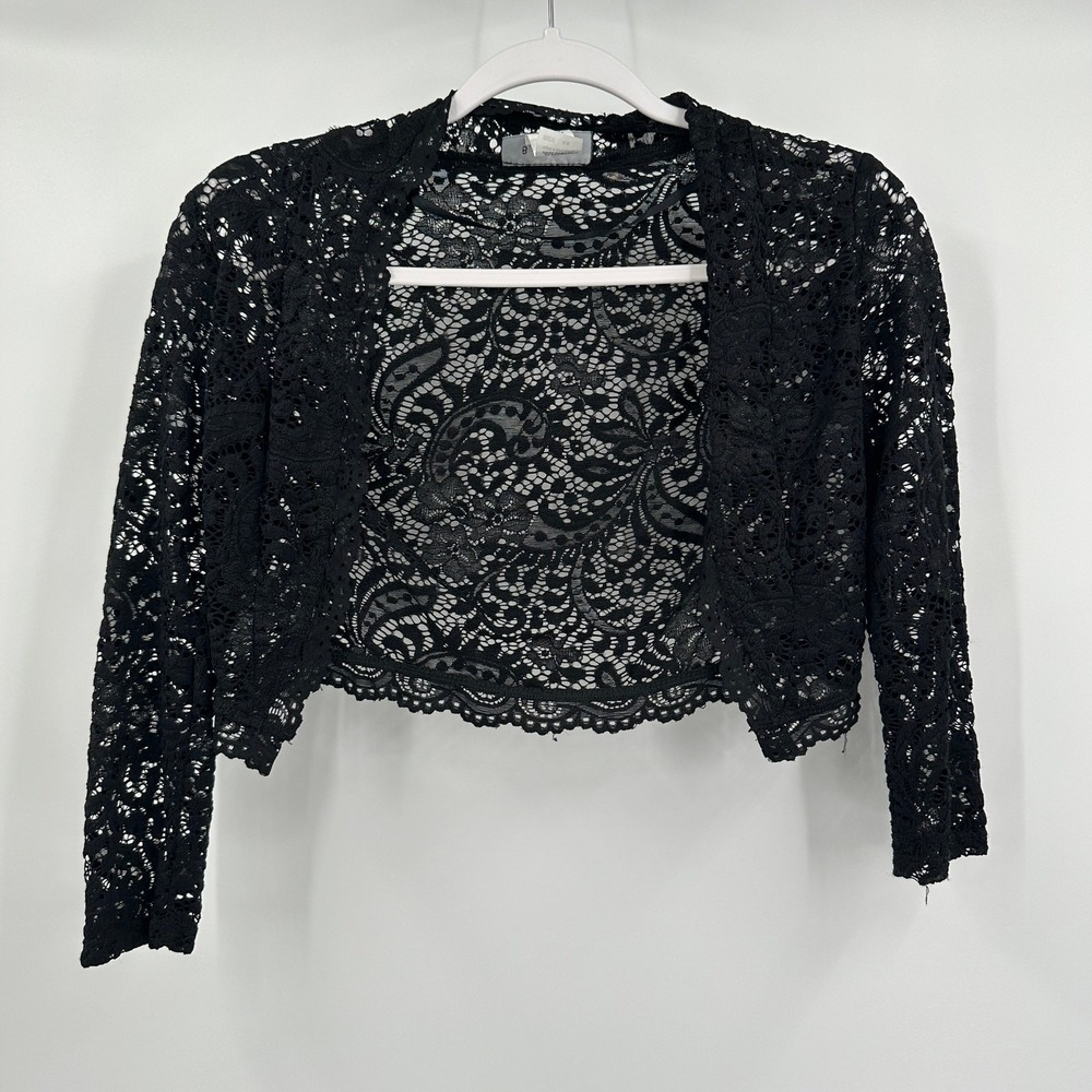 Womens Whimsigoth Black Lace Cropped Shrug Size XS Romantic Gothic Evening